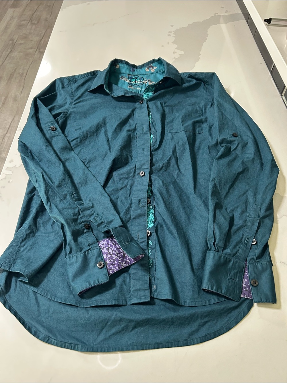 Robert Graham Teal and Navy Slim Fit Button-Down Shirt